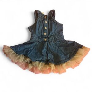 Chic Denim Kids Dress with Colorful Tulle Hem